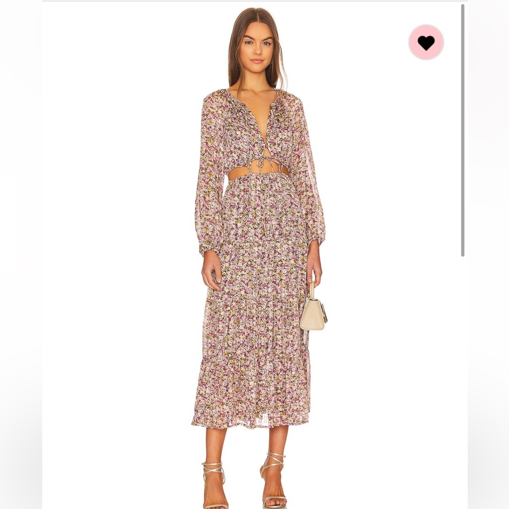 Astr Floral Midi Dress in Pink and Cream